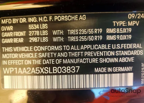 2025 Porsche Macan Base z USA, uszkodzony, nr VIN WP1AA2A5XSLB03837